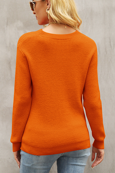Patchwork Hollowed Out Contrast O Neck Tops Sweater