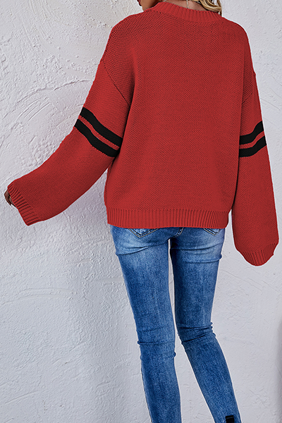 Striped Patchwork Contrast O Neck Tops Sweater