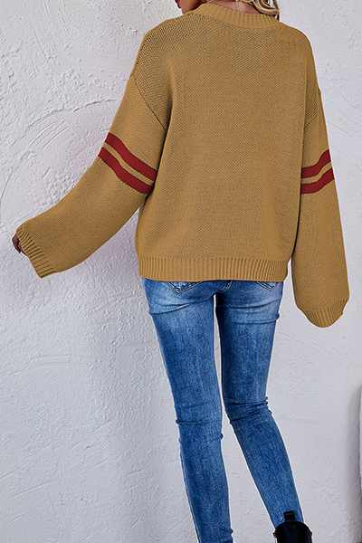 Striped Patchwork Contrast O Neck Tops Sweater