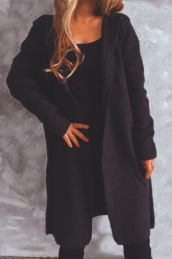Buttons Basic Hooded Collar Outerwear Sweater(9 Colors)