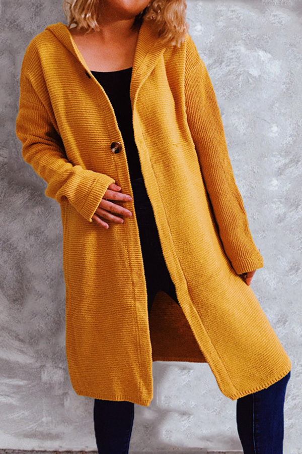 Buttons Basic Hooded Collar Outerwear Sweater(9 Colors)