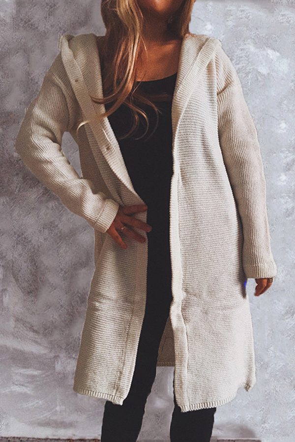 Buttons Basic Hooded Collar Outerwear Sweater(9 Colors)