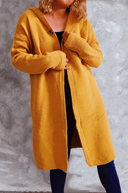 Buttons Basic Hooded Collar Outerwear Sweater(9 Colors)