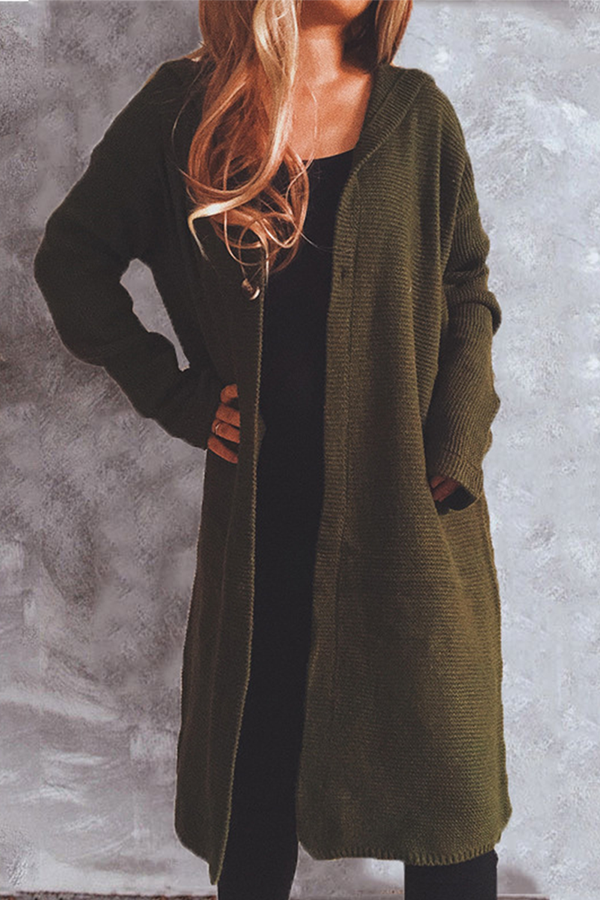 Buttons Basic Hooded Collar Outerwear Sweater(9 Colors)