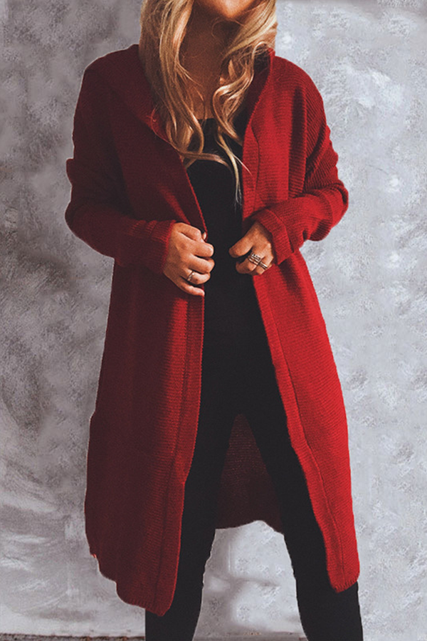 Buttons Basic Hooded Collar Outerwear Sweater(9 Colors)