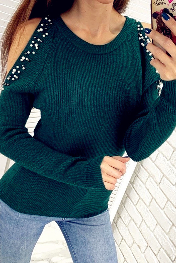 Beading U Neck Tops Sweater(8 Colors)