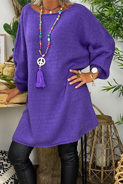 Patchwork Slit O Neck Tops Sweater