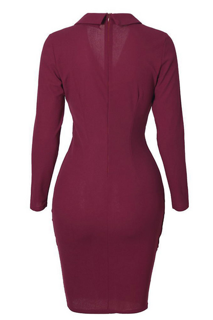 Patchwork Buckle Turn-back Collar Wrapped Skirt Dresses(4 Colors)