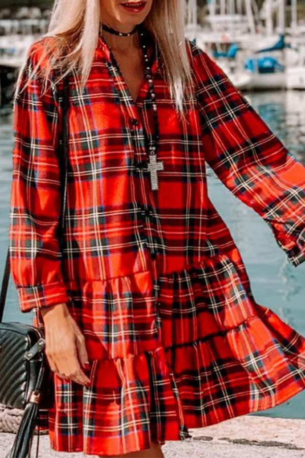 Plaid Buckle Flounce Cake Skirt Dresses