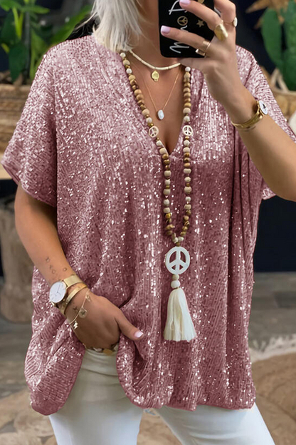 Sequins V Neck T-shirts