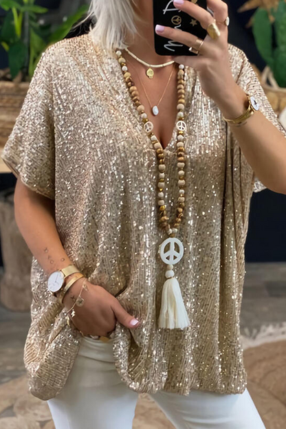 Sequins V Neck T-shirts