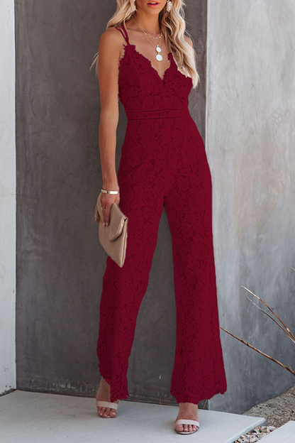 Street Patchwork Backless V Neck Straight Jumpsuits(4 Colors)