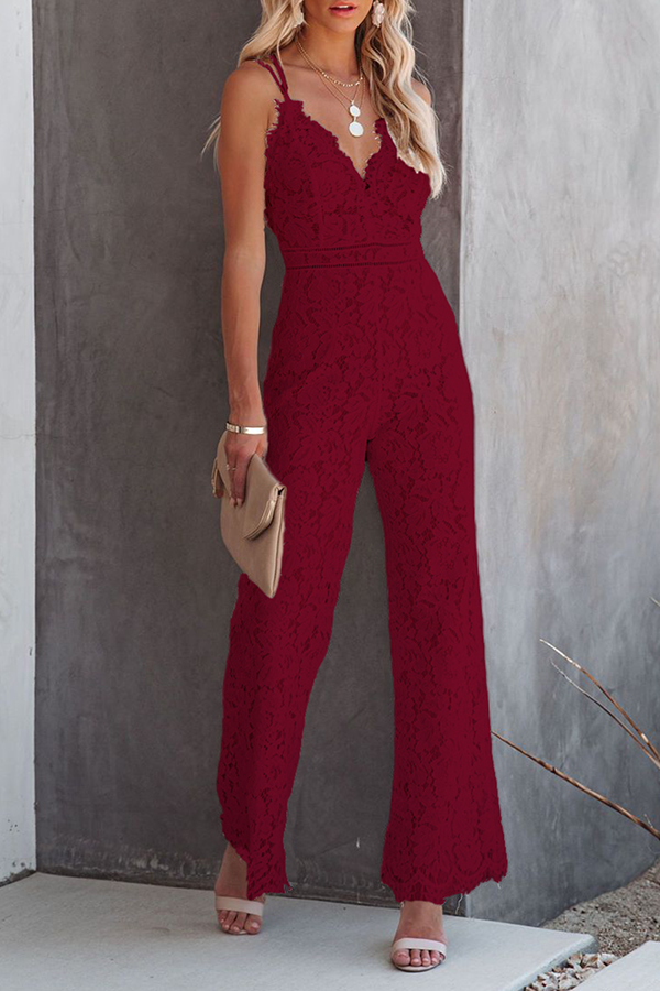 Street Patchwork Backless V Neck Straight Jumpsuits(4 Colors)