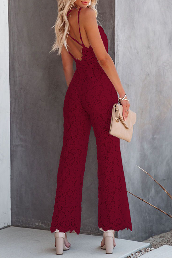 Street Patchwork Backless V Neck Straight Jumpsuits(3 Colors)