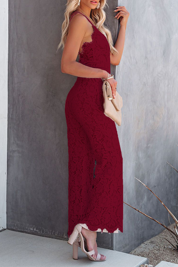 Street Patchwork Backless V Neck Straight Jumpsuits(4 Colors)