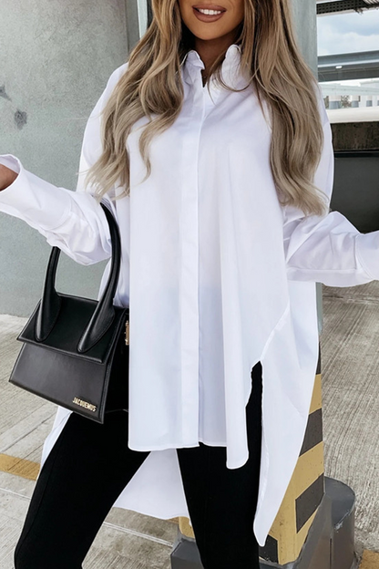 Buckle Asymmetrical Turndown Collar Blouses(4 Colors)