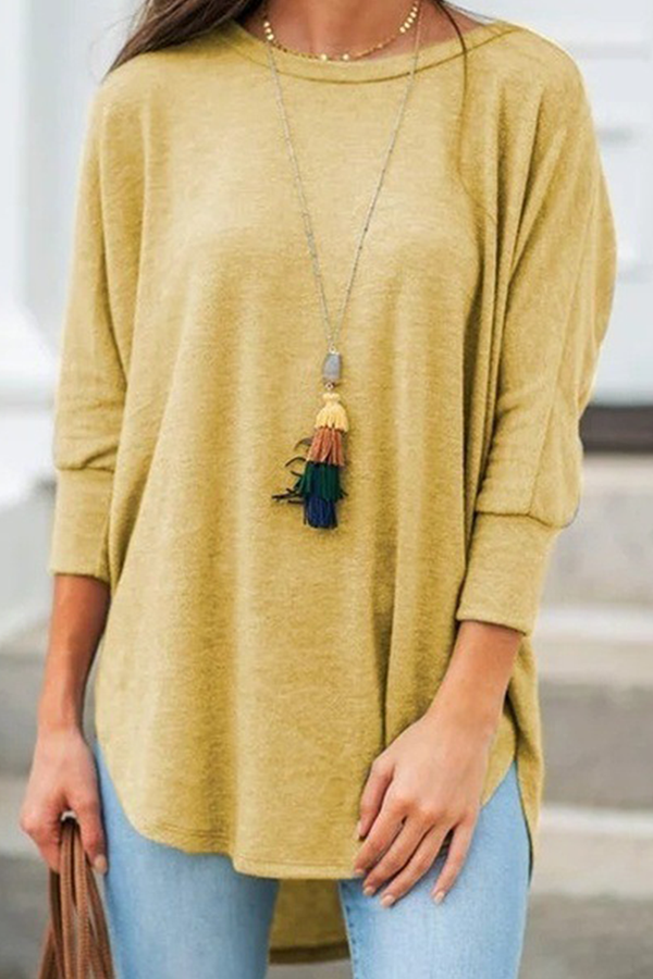 Basic Asymmetrical O Neck T-shirts(7 Colors)