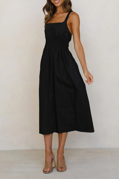 Split Joint Backless Square Collar Waist Skirt Dresses