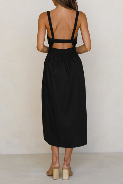 Split Joint Backless Square Collar Waist Skirt Dresses