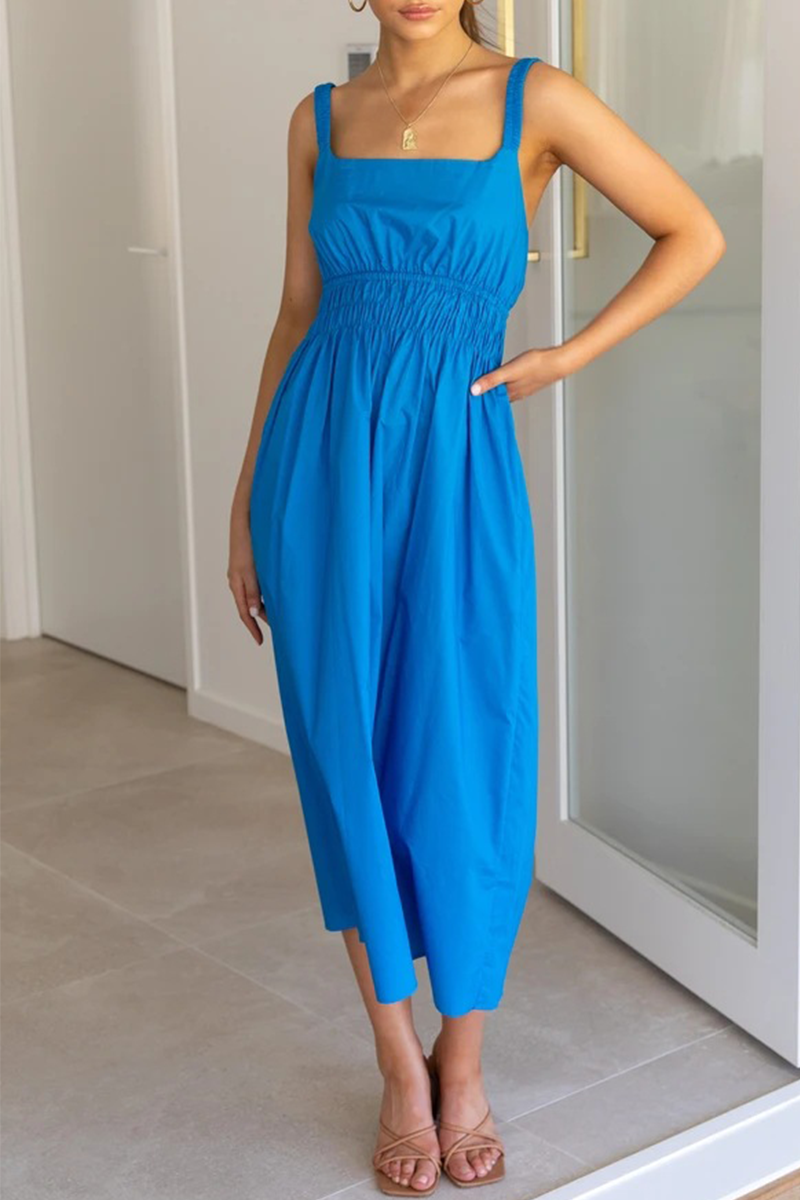 Split Joint Backless Square Collar Waist Skirt Dresses
