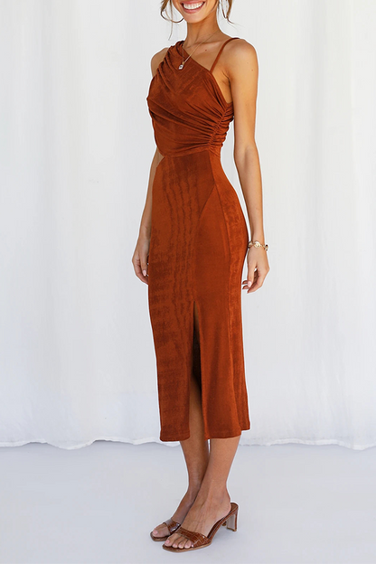 Hollowed Out Slit Oblique Collar Pencil Skirt Dresses