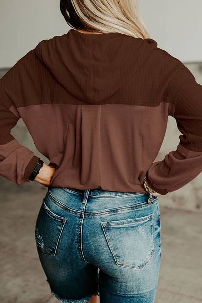 Patchwork Buckle Contrast Hooded Collar Hoodies(3 Colors)