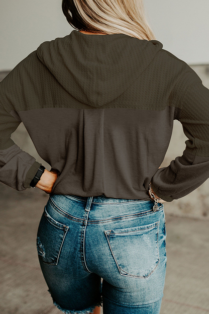 Patchwork Buckle Contrast Hooded Collar Hoodies(3 Colors)