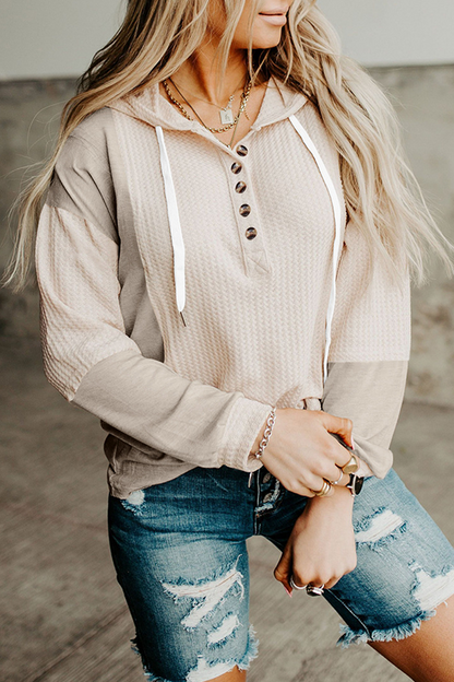 Patchwork Buckle Contrast Hooded Collar Hoodies(3 Colors)