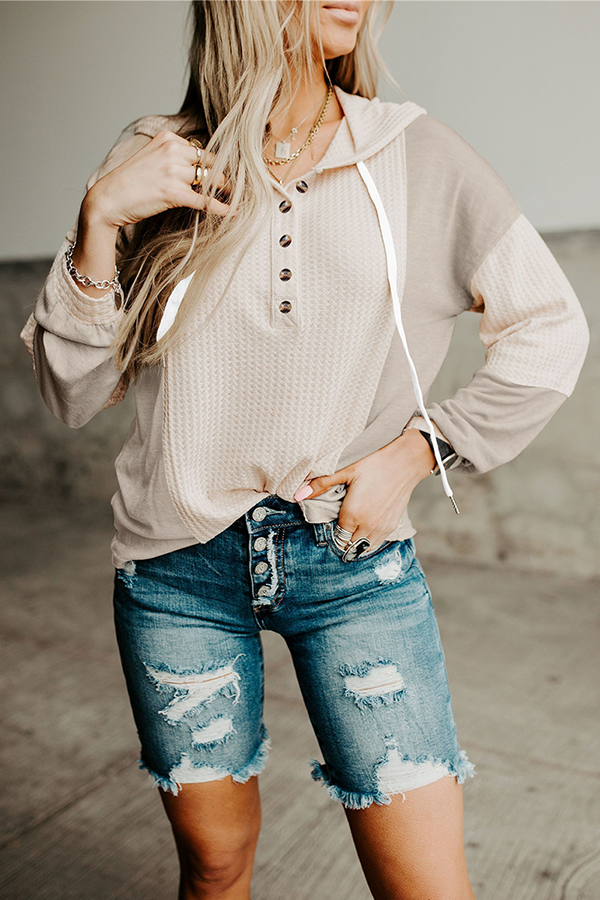 Patchwork Buckle Contrast Hooded Collar Hoodies(3 Colors)