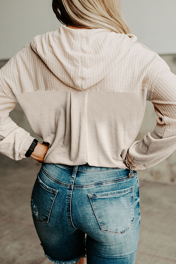Patchwork Buckle Contrast Hooded Collar Hoodies(3 Colors)