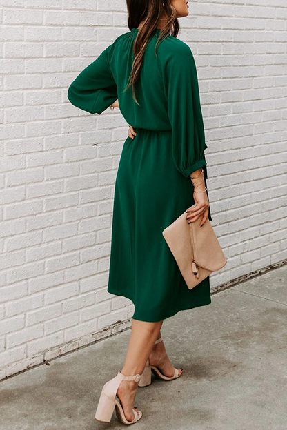 Patchwork With Belt O Neck Waist Skirt Dresses