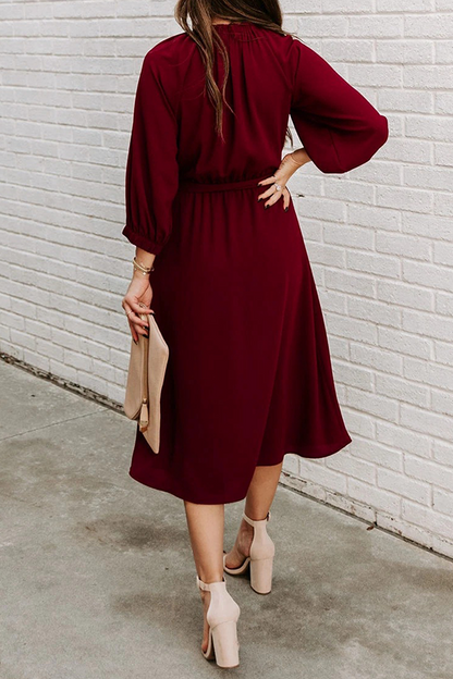 Patchwork With Belt O Neck Waist Skirt Dresses