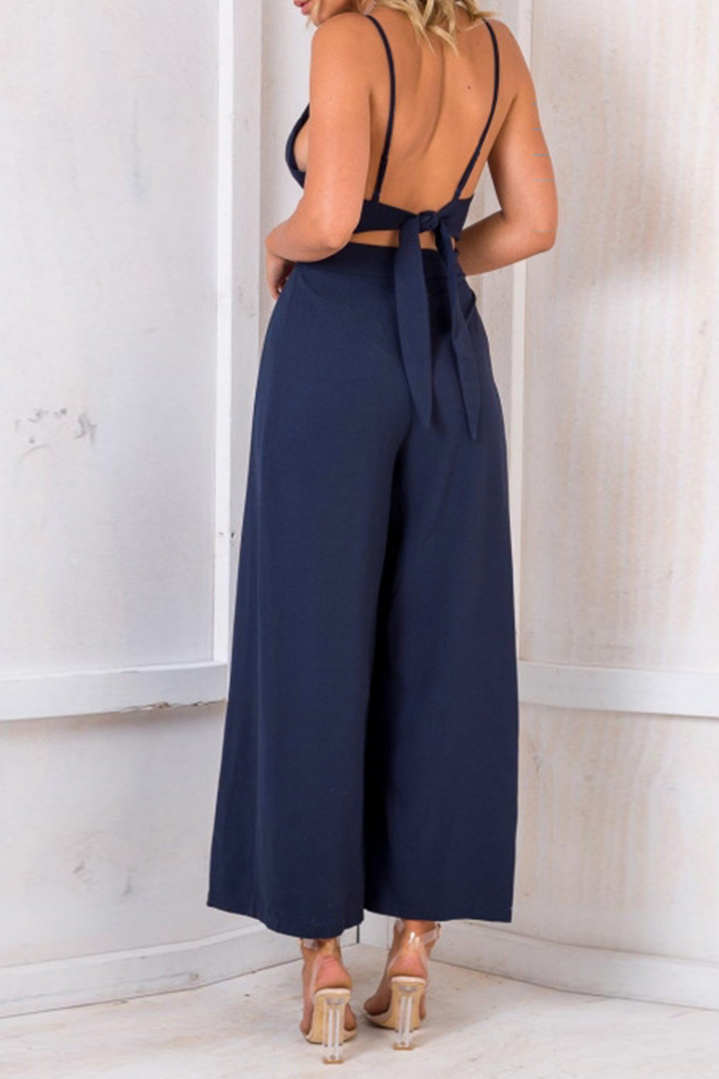 Patchwork Spaghetti Strap Loose Jumpsuits