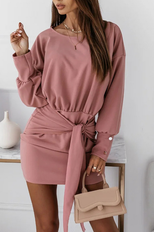 Bandage Split Joint O Neck Pencil Skirt Dresses(4 Colors)