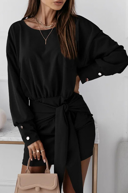Bandage Split Joint O Neck Pencil Skirt Dresses(4 Colors)