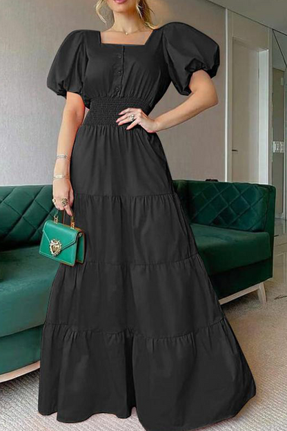 Patchwork Square Collar Cake Skirt Dresses(3 Colors)