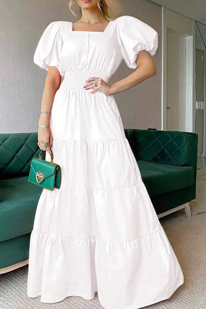 Patchwork Square Collar Cake Skirt Dresses(3 Colors)