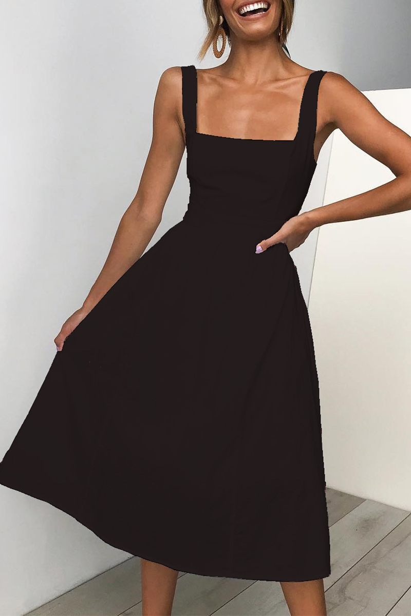 Patchwork Square Collar Cake Skirt Dresses(3 Colors)