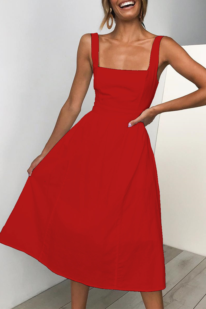 Patchwork Square Collar Cake Skirt Dresses(3 Colors)