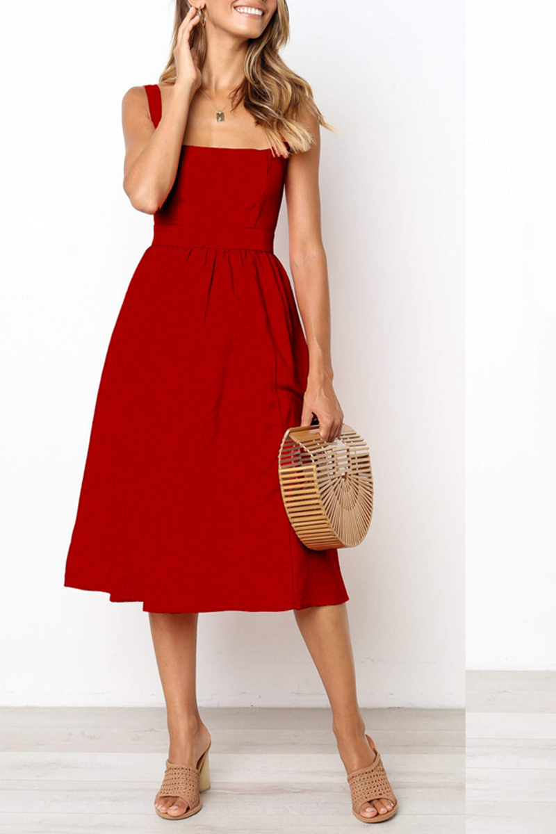 Patchwork Square Collar Cake Skirt Dresses(3 Colors)
