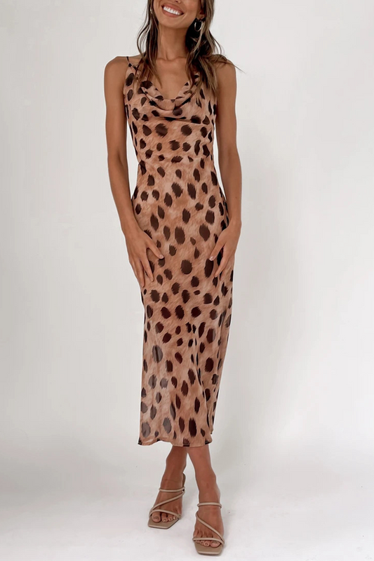 Animal Print Leopard Patchwork Spaghetti Strap Pencil Skirt Dresses