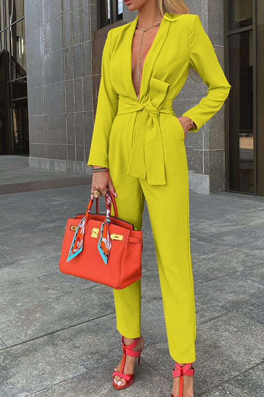 Patchwork Turndown Collar Regular Jumpsuits(3 Colors)