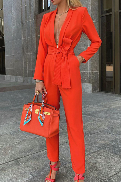 Patchwork Turndown Collar Regular Jumpsuits(3 Colors)