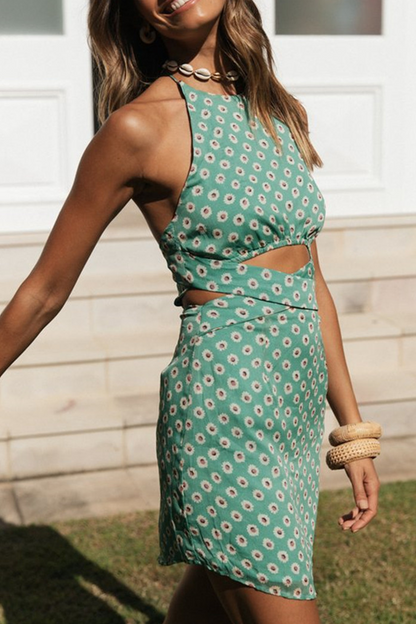 Print Hollowed Out Halter Pencil Skirt Dresses