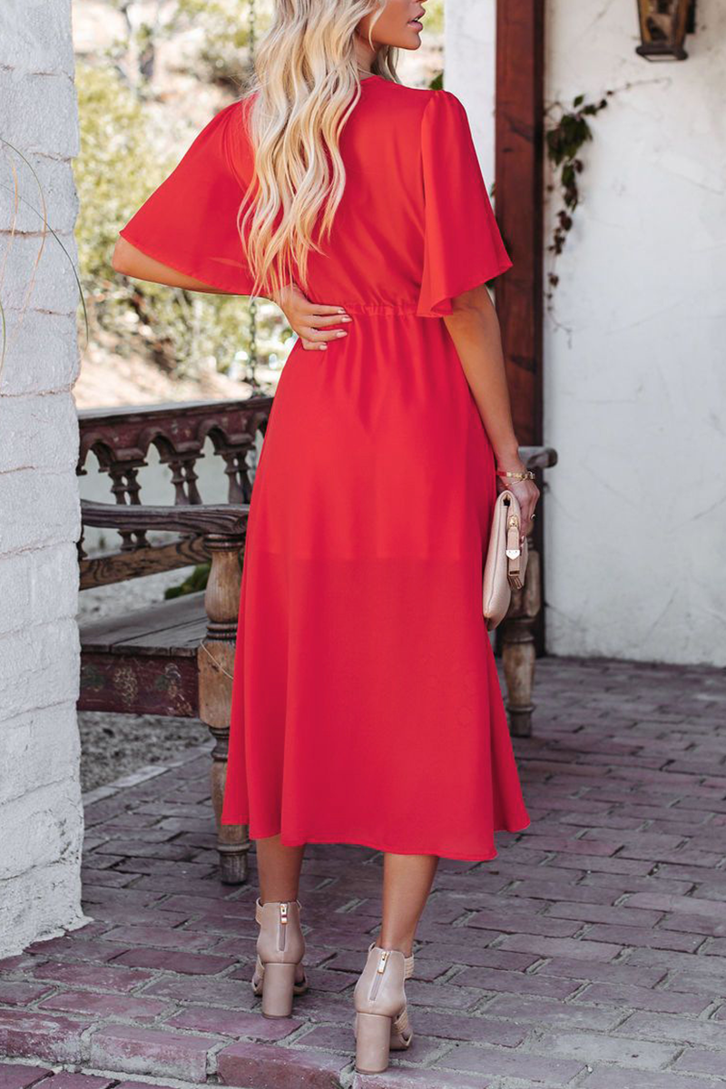 Print Patchwork V Neck Cake Skirt Dresses(3 Colors)