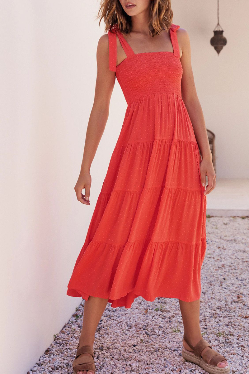 Bandage Square Collar Cake Skirt Dresses