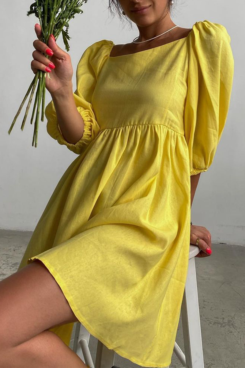 Split Joint Square Collar Cake Skirt Dresses(4 Colors)