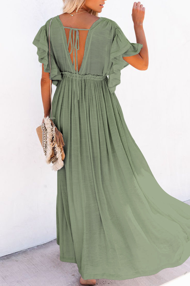 Patchwork V Neck Cake Skirt Dresses(4 Colors)