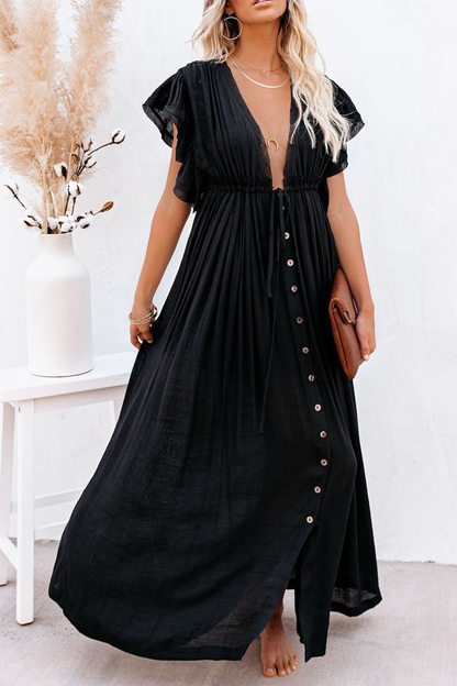 Patchwork V Neck Cake Skirt Dresses(4 Colors)