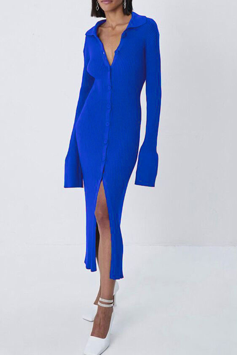 Split Joint Turndown Collar Pencil Skirt Dresses
